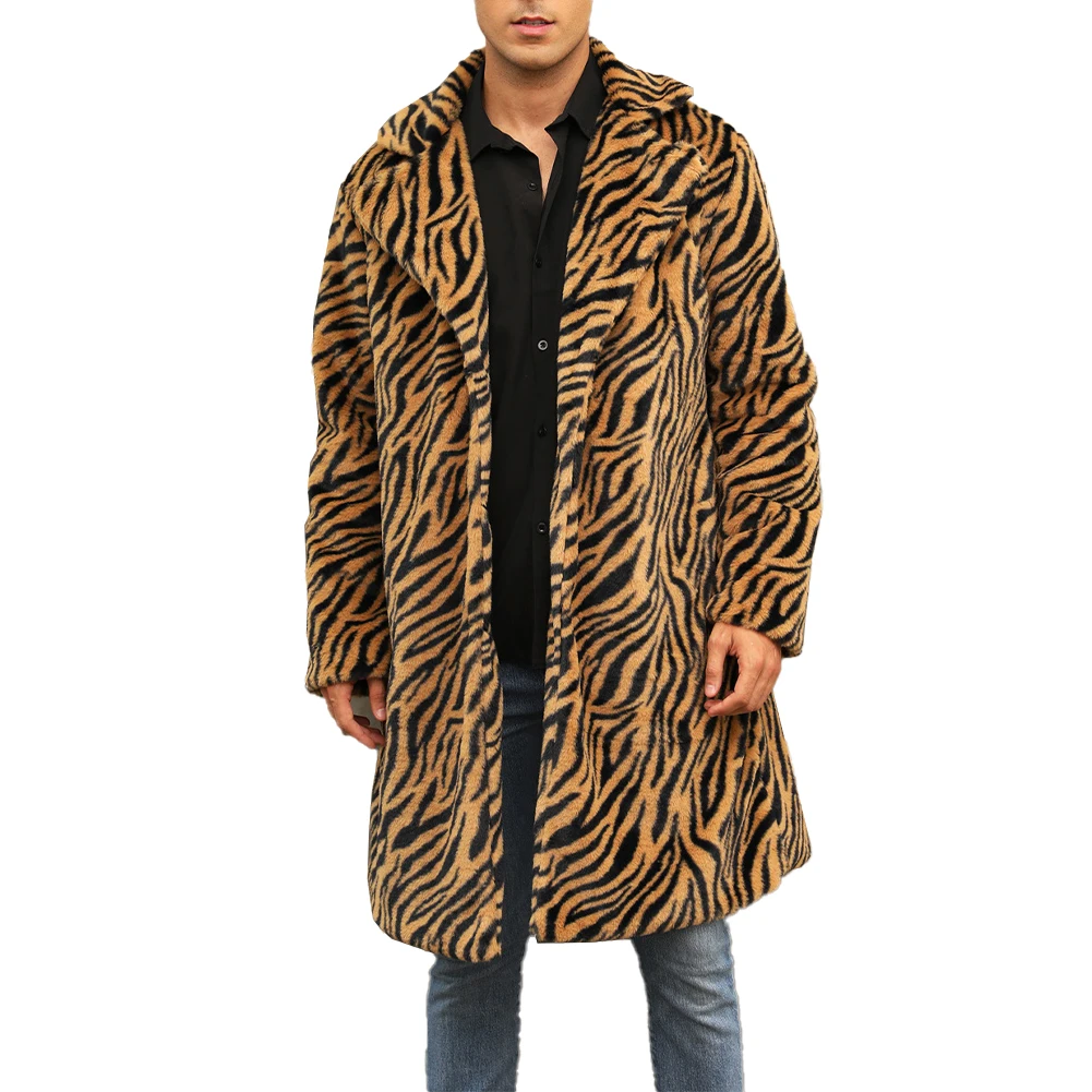 

Men's Warm Winter Coats Thicken Leopard Print Faux Fur Coat Jacket Casual Style Slight Stretch Choose Khaki or White