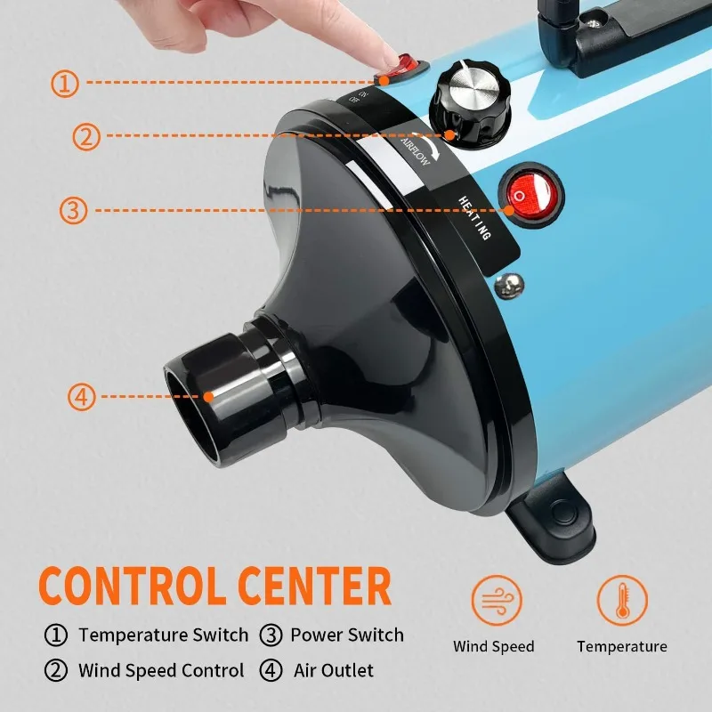 Dog Hair Dryer Pet Grooming Hair Dryer Adjustable Temperature and Speed ​​High Power Suitable for Small, Medium and Large Dogs