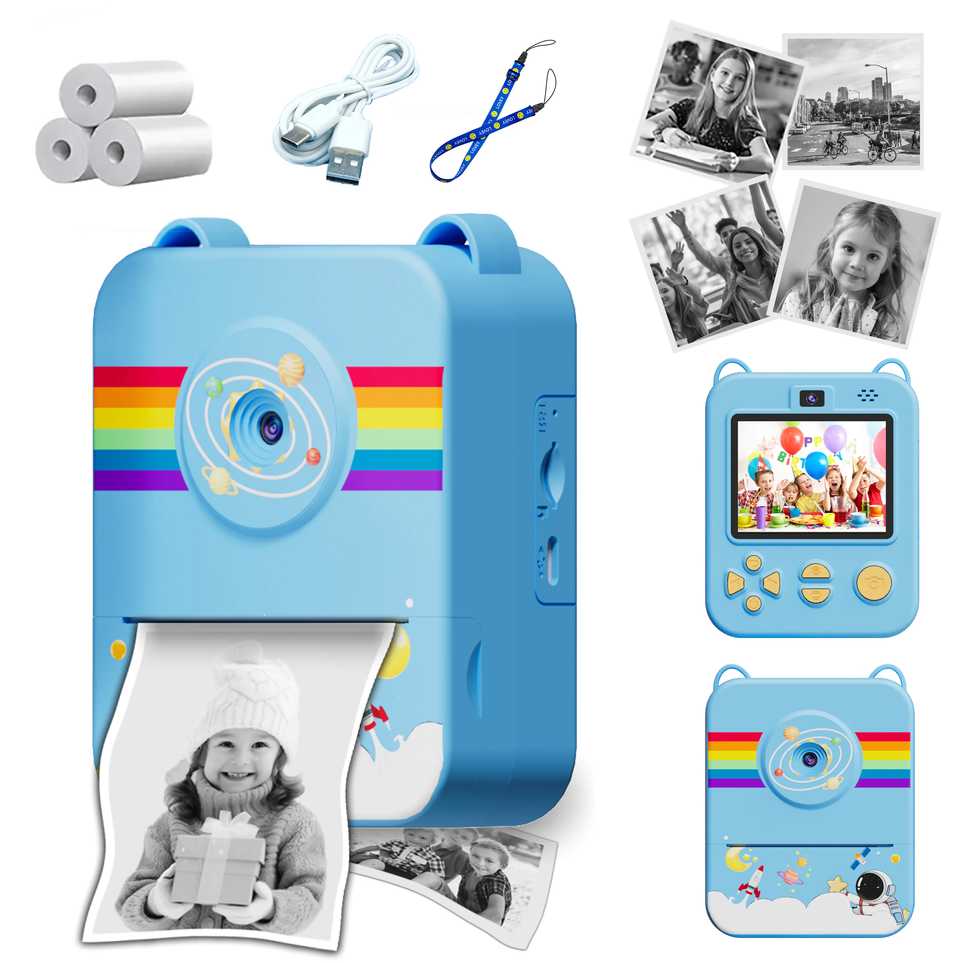 מצלמת הדפסה מיידית לילדים, טעינת USB | עדשה כפולה | 1500mAh, סלפיס ווידאו ומשחקים חינוכיים, איסוף משפחתי ומתנה לנסיעות