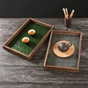 Retro Begonia Flower Tray Rectangular Plate Household Wooden Dessert Plate Tea Plate Glass Plate Living Room Desktop Decoration 4