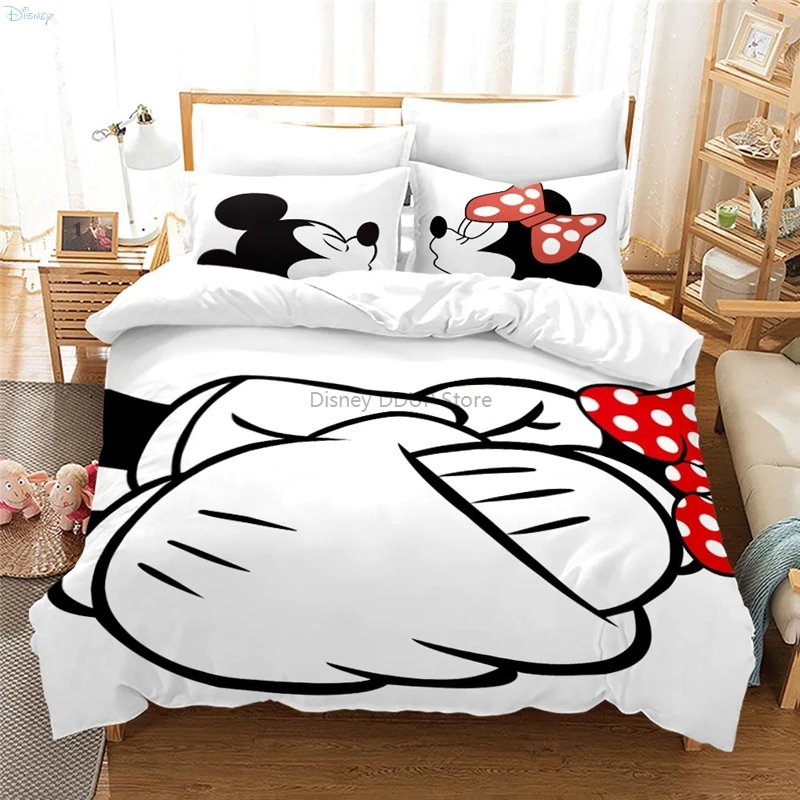 Mickey Mouse Minnie Mouse Couples Hold Hands Bedding Set Cartoon 3d Duvet Cover Sets Pillowcase Boys Girls Children Bedclothes 