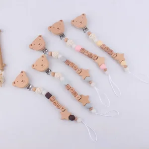 1 Piece Lovely Newborn Pacifier Clips Cute Cartoon Bear Nipple Toys Pacidier Clips Chain for Baby Boy Gir Cute Baby Accessories