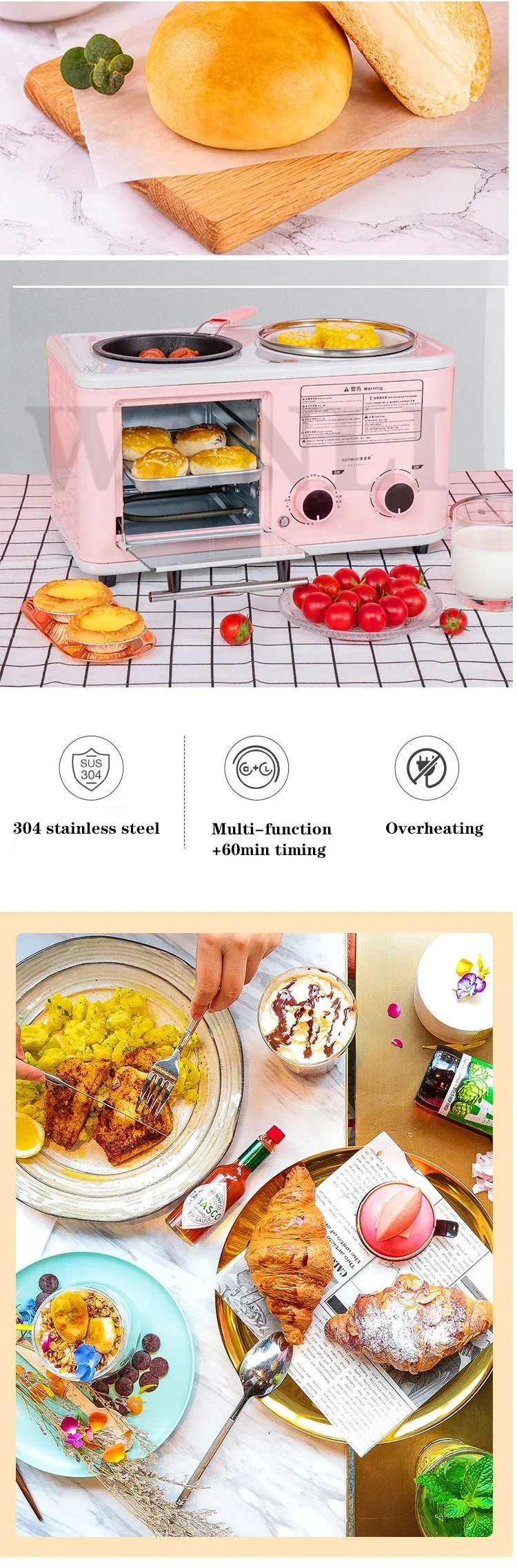 Description Picture 6 of item5L 4 In 1 Breakfast Mini Bread Maker Toaster Oven Omelet Non-Stick Frying Pan Boiled Egg Hot Pot Boiler