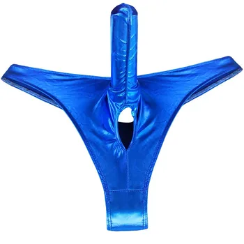 Biancheria intima da uomo sexy con foro a sfera perizoma intimo chiuso con guaina per cazzo breve naso di elefante perizoma uomo mutande in pelle verniciata 1