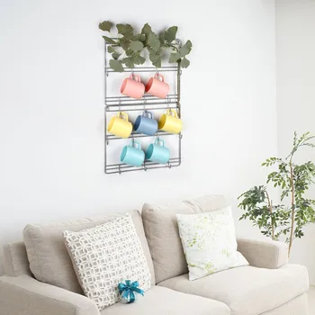 2PCS Metal Wall Mounted Coffee Mug Storage Rack with 10 Hooks,Cup Display Organizer for Kitchen 4