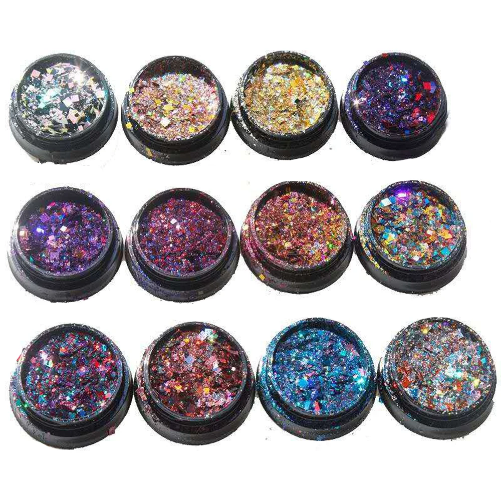 Holographic Glitter Set Shining Sugar Mix Color Shape Nail Glitter Hot Dust Powder For Nail Art Decorations Tools 1