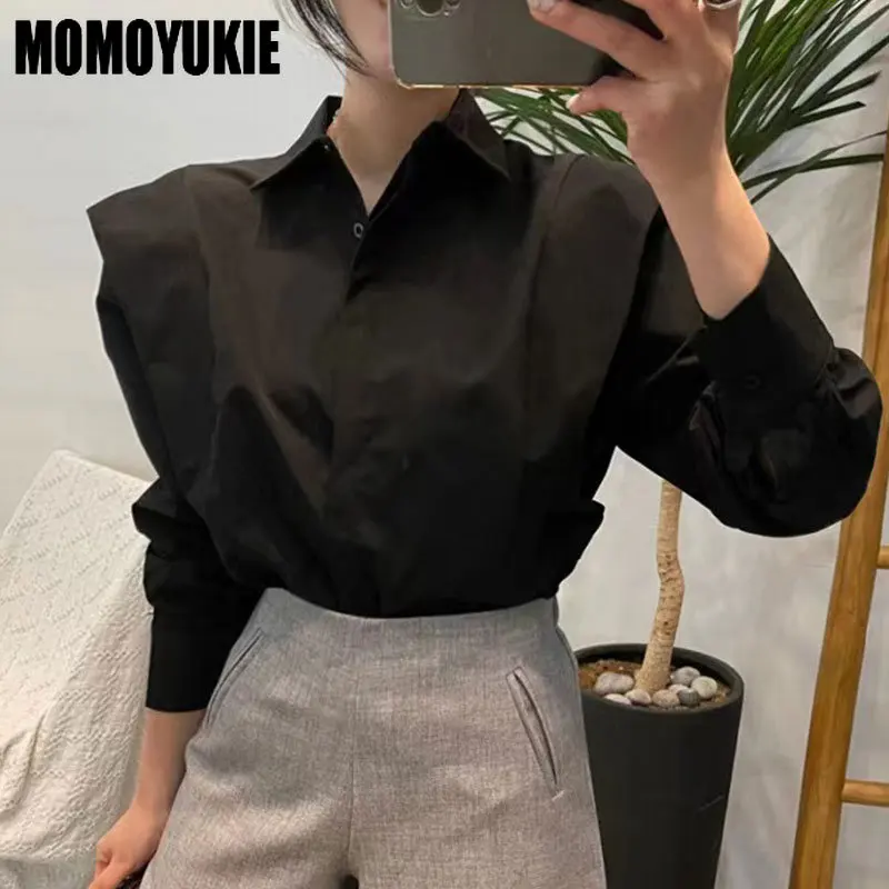 여성용 빈티지 블라우스, 라펠 긴팔 가디건 셔츠, 우아한 시크 셔츠, 오피스 레이디 상의, 2023 가을, 새로운 스타일 패션