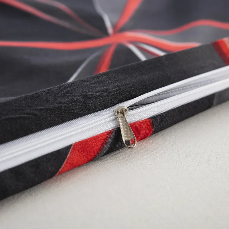 Black Red Geometric Duvet Cover Queen 3D Three Dimensional Geometrical Bedding Set Modern Abstract Neon Line Comforter Cover