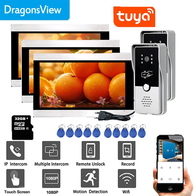 Dragonsview  2024 1080P 7 Inch Wifi Wireless Tuya Multiple Video Intercom Door Phone Doorbell Camera Call Transfer  Gate Unlock 2