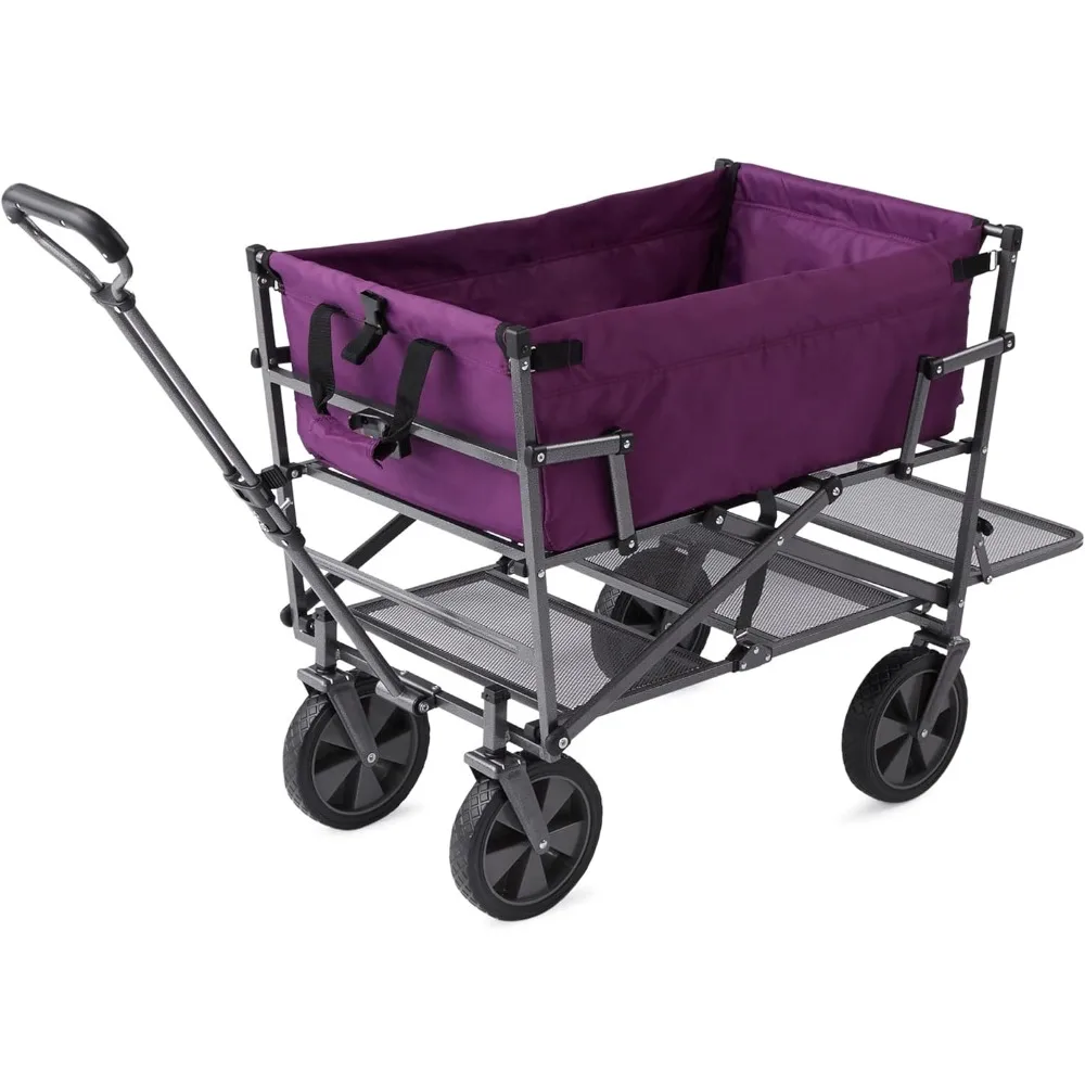 

Mac Sports Double Decker Heavy Duty Steel Frame Collapsible Outdoor Utility Garden Cart Wagon with Lower Storage Shelf and 150