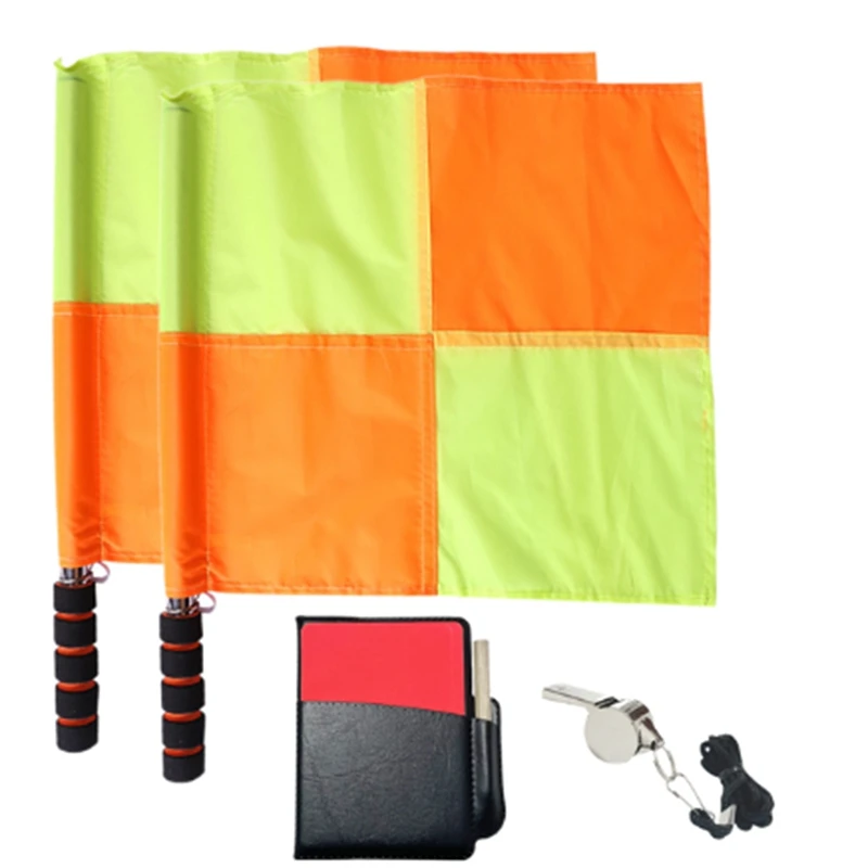 

Soccer Referee Flag Set Red Yellow Cards With Notebook And Pencil Referee Stainless Steel Whistles With Lanyard