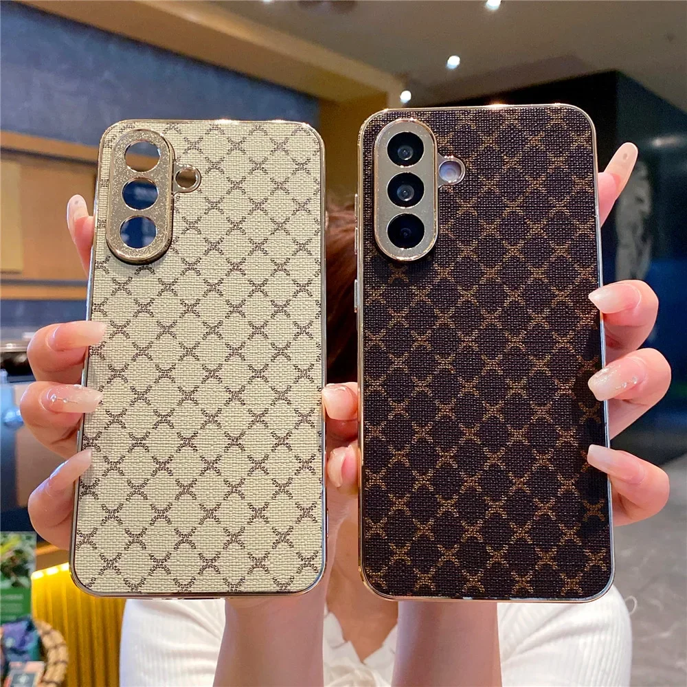 Gold Plating Glitter Retro Grid Pattern Phone Case
