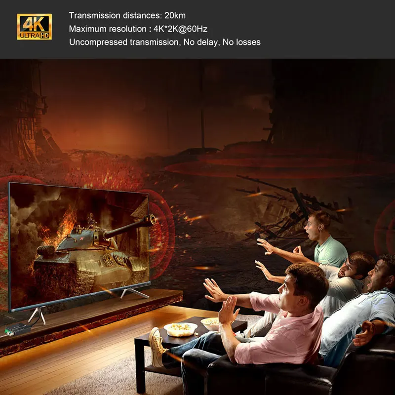 4K HDMI 파이버 비디오 익스텐더 미니 HDMI 파이버 컨버터, RS232 및 오디오 단일 모드 단일 파이버 LC SFP 광 트랜시버