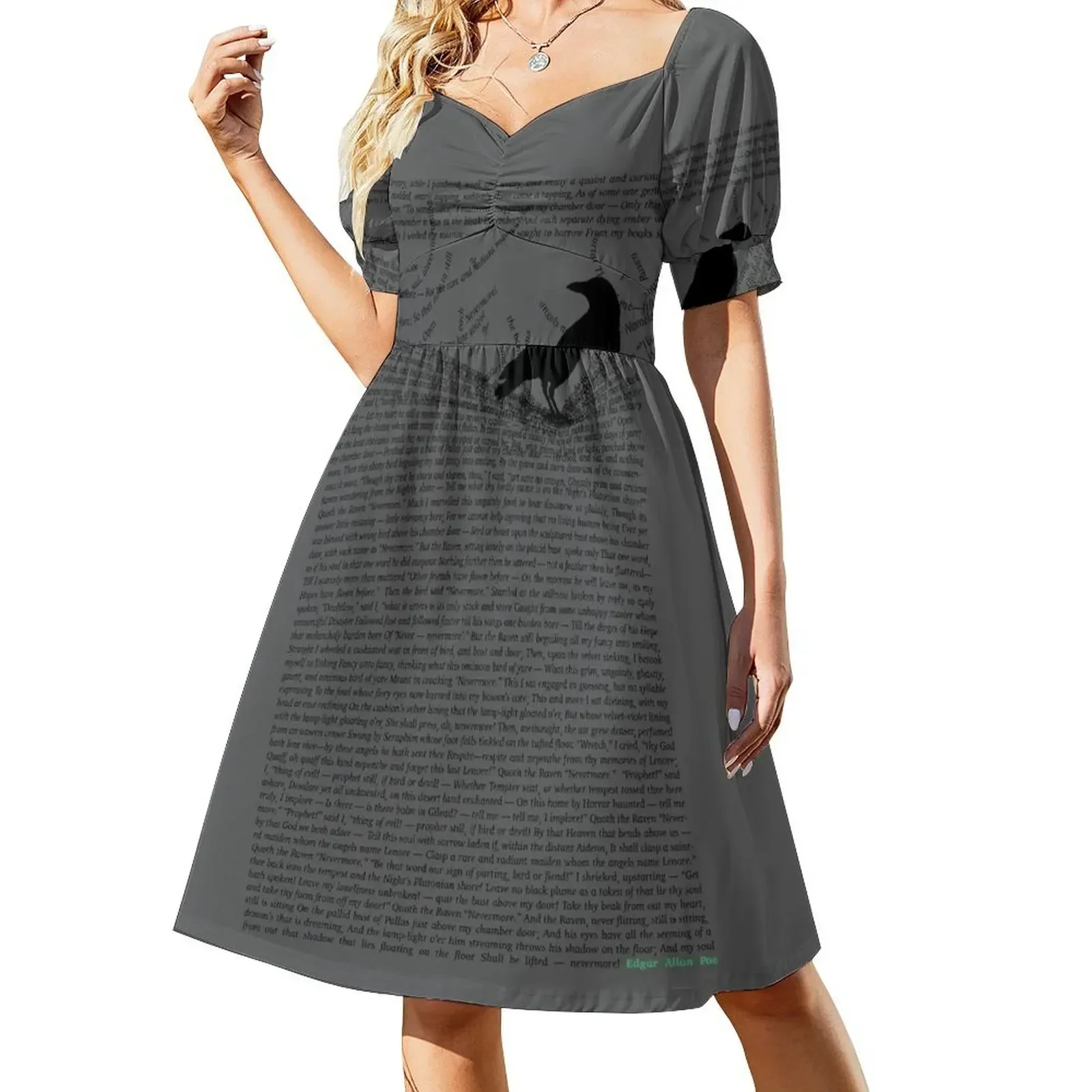 thumbnail image 1 of El cuervo de Edgar Allan Poe Vestido de manga corta Vestido femenino Vestido mujer verano, 1 of 7