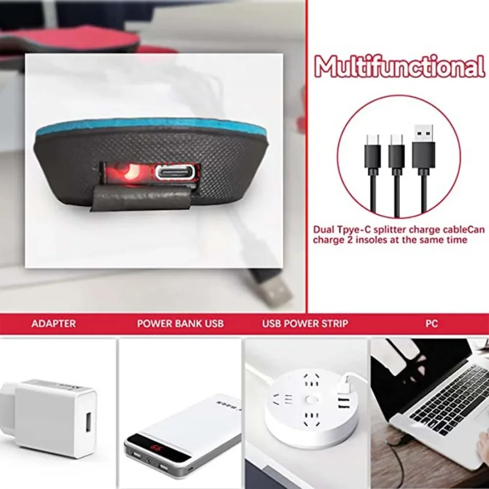 2000mAh Electric USB Heated Insoles Winter Foot Warmer Shoes Insert Pad with Remote Control Breathable Memory Foam Shoe Insole