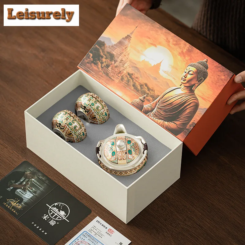 Gilded Silver Gluttony Pattern Tea Set Complete Set Zen Tea Ceremony Set Tea Maker Teapot And Tea Cup Set Chinese Tea Set Gift