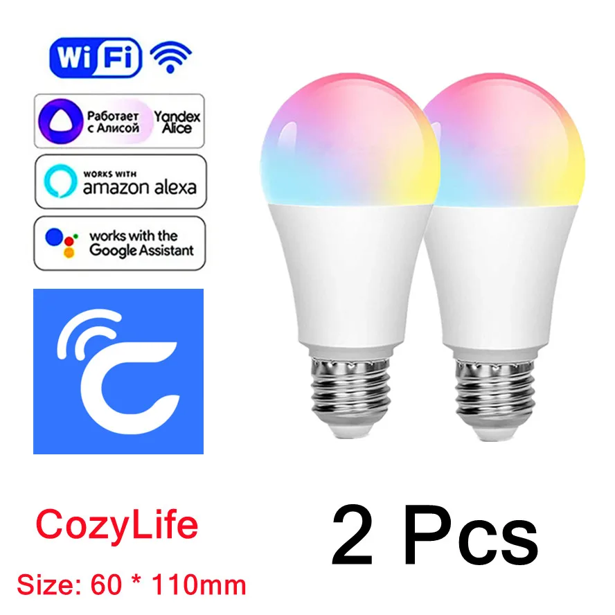 8 قطعة 15 واط واي فاي الذكية لمبة CozyLife APP E27 LED الذكية مصباح يعمل مع أليكسا جوجل الرئيسية ياندكس أليس 85-265 فولت RGBCW عكس الضوء الموقت