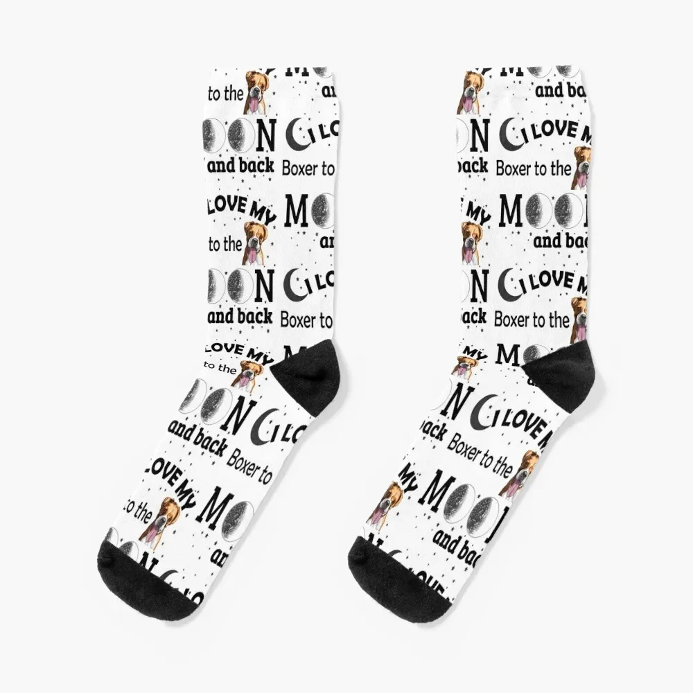 

I Love My Boxer to The Moon And Back - Christmas And Birthday Gift Ideas (Black Font) Socks sheer loose Man Socks Women's