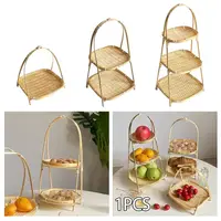 1/2/3 Layer Handwoven Fruit Basket Food Basket Decorative Standing Tray Bamboo Serving Tray Bamboo Storage Basket for Kitchen 4