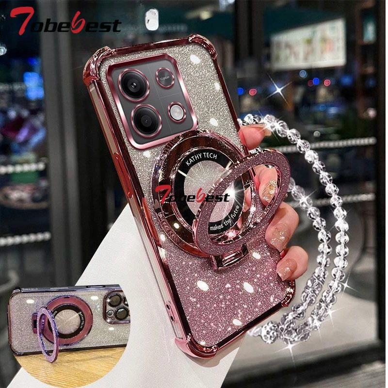 Shockproof Glitter Plating Crystal Bracelet Phone Holder Case