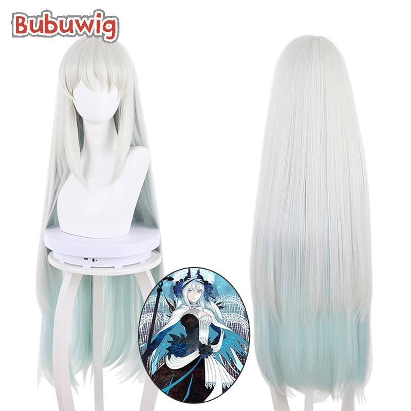 Bubuwig Synthetic Hair Fate FGO Morgan Cosplay Wig Women 100cm Long Straight Gray Gradient Green Party Heat Resistant Wigs