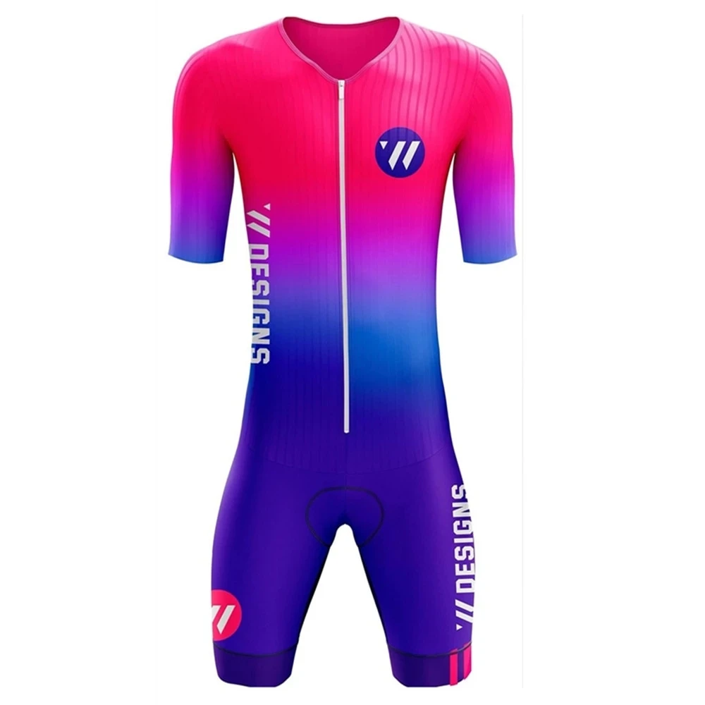 Triathlon Skinsuit Men's Pro Team Race Cycling Thin Pad Suit Fast Dry Swimming Tights Running Speedsuit 2