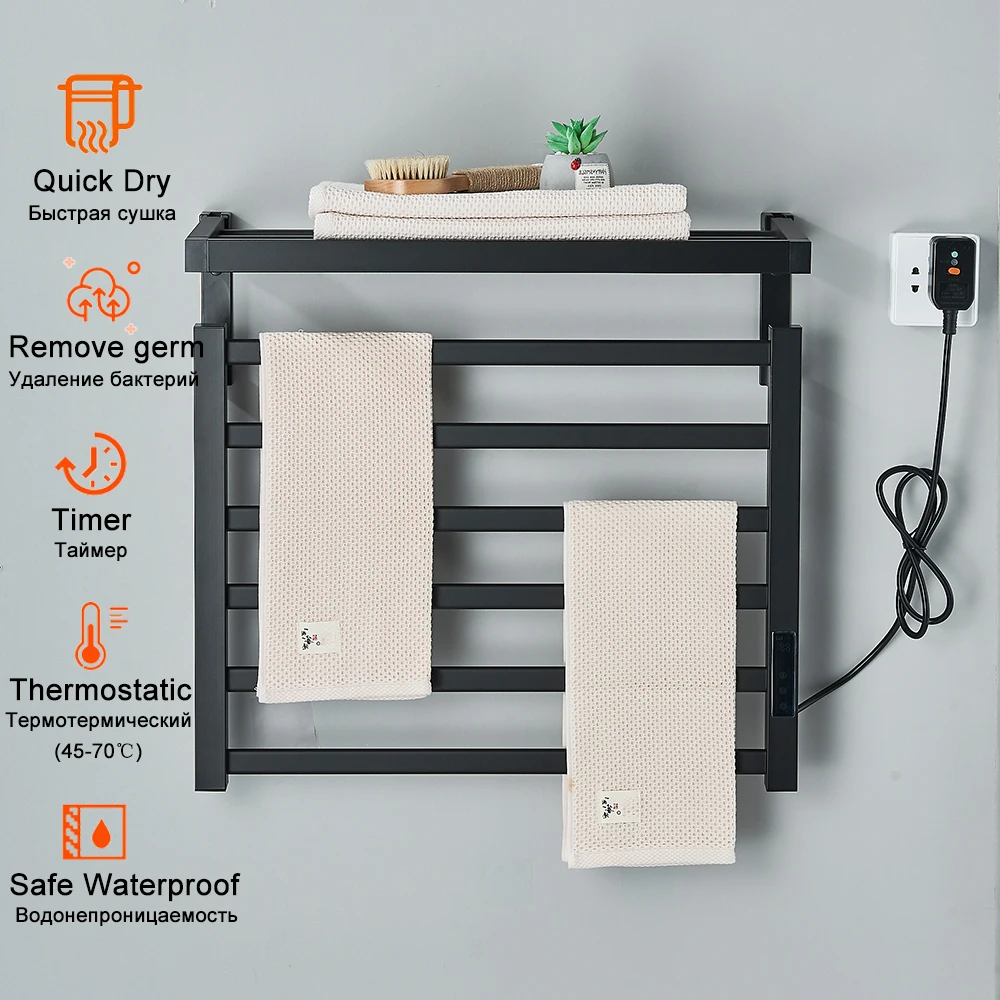 Bathroom Touch Digital Electric Heat Towel Rack Thermostatic Stainless Steel Display Preset Time Waterproof Dryer Holder