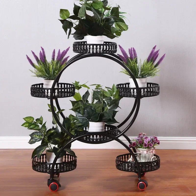 European Style Iron Art Living Room Flower Rack Balcony Floor Type Green Rose Rack Multi-Layer Indoor Flower Pot