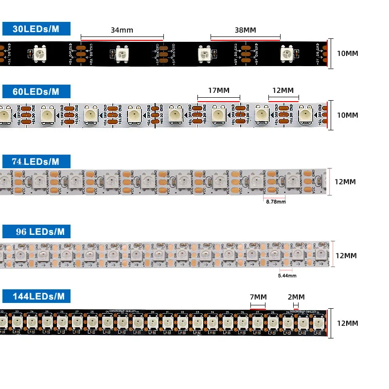 12 V Ws2811 5 m 30/60/144 LED par mètre RVB numérique programmable  adressable Bande DE LED - Chine Réglette lumineuse à LED Ws2811 60LED/M,  réglette lumineuse à LED Ws2811