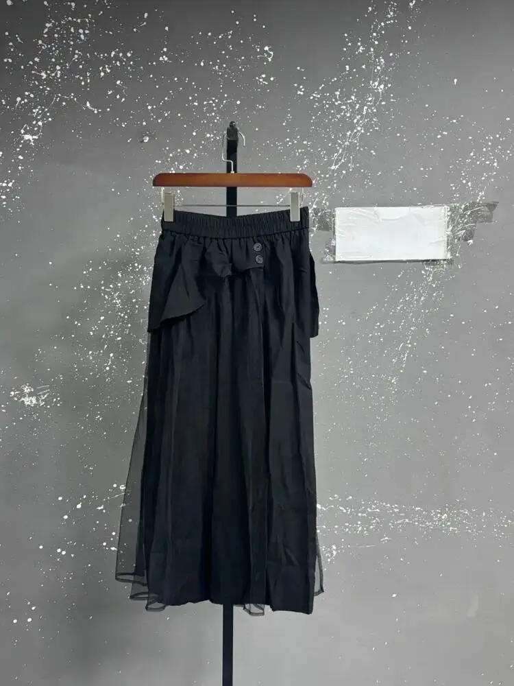 EAM High Elastic Waist Blue Irregular Mesh Spliced Wide Leg Pants New Trousers Women Fashion Tide Autumn 2026 1DJ1338
