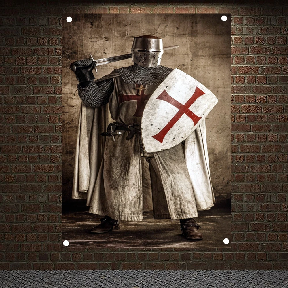 

Medieval Warrior Military Banners Flags Vintage Knights Templar Armor Posters Canvas Painting Wall Hanging Home Decoration M6