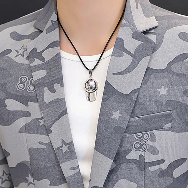 Men Camouflage Printed Single Button Casual Blazer Spring Autumn Notched Lapel Mens Slim Suit Jacket Camo Coat