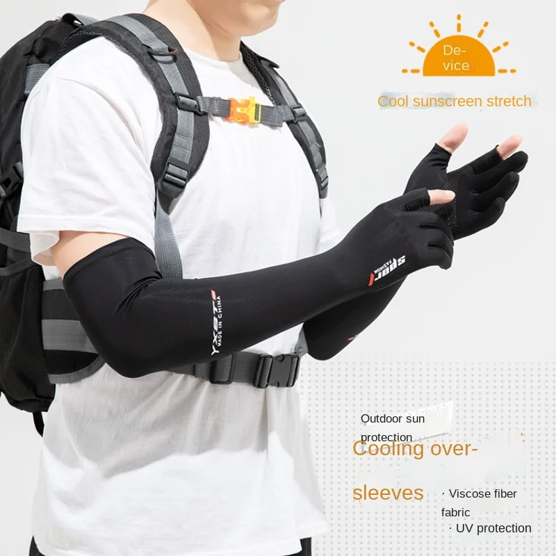 Summer Sun Protection Sleeves Non-slip Mens Gloves Anti-ultraviolet Oversleeve Thin Ice Silk Driving Long Sleeve Women Arm Guard long gloves sun uv protection summer hand protector cover non slip arm sleeves ice silk sunscreen sleeves breathable 2 styles