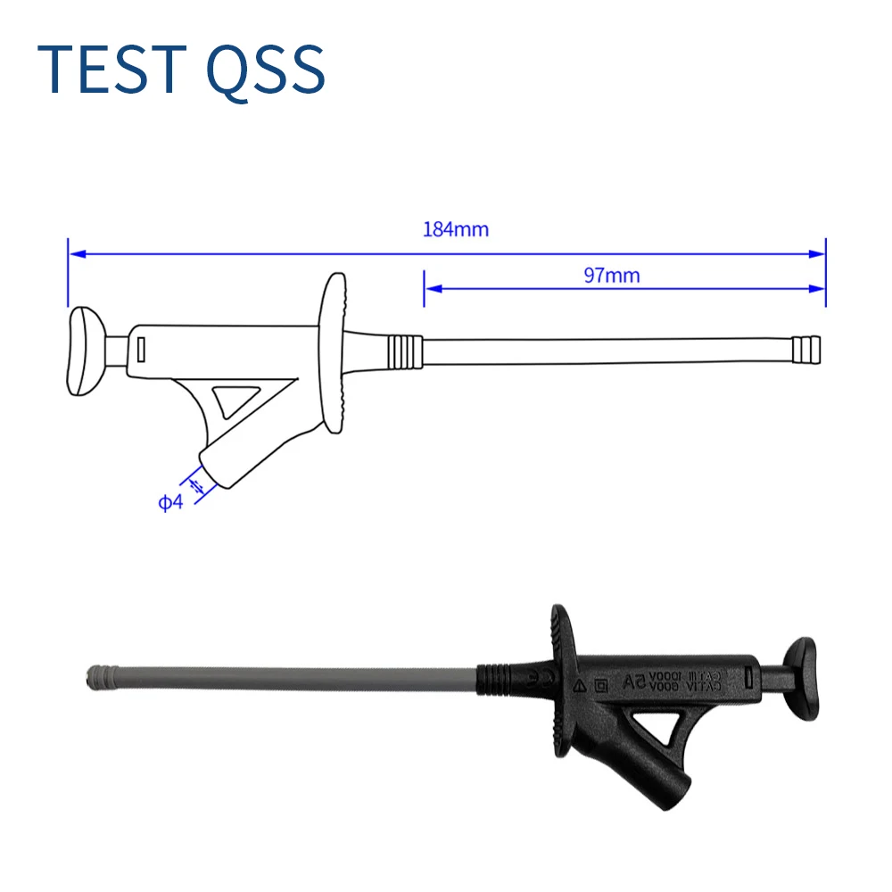 QSS 빠른 테스트 후크 클립 전문 절연 고전압 유연한 그래버 테스트 프로브, 4mm 바나나 소켓 Q.30042