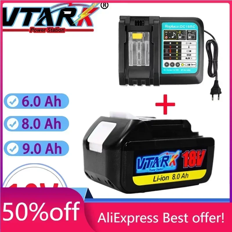 

WIth Charger BL1860 Rechargeable Battery 18 V6.8.9Ah Lithium Ion for Makita 18v Battery 6ah BL1840 BL1850 BL1830 BL1860B LXT400