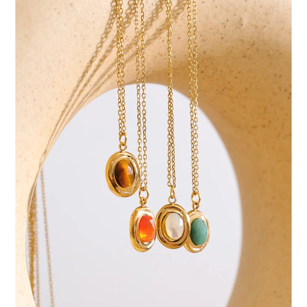Yhpup France Agate Pendant Necklace Earrings for Women