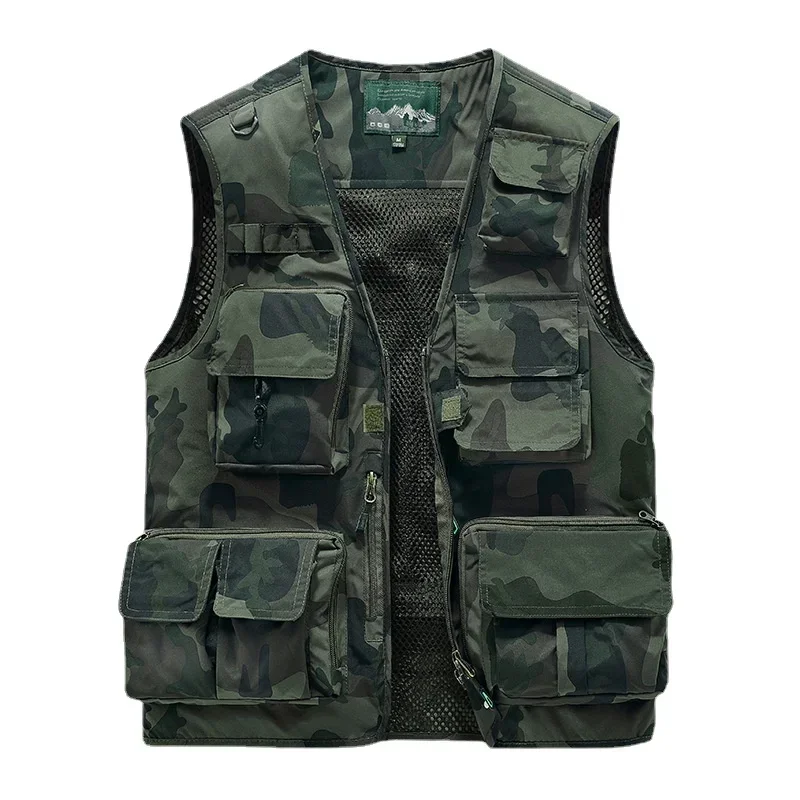 Veste mesh pêche homme 6XL multi-poches - Veste respirante pour photographie et escalade en extérieur