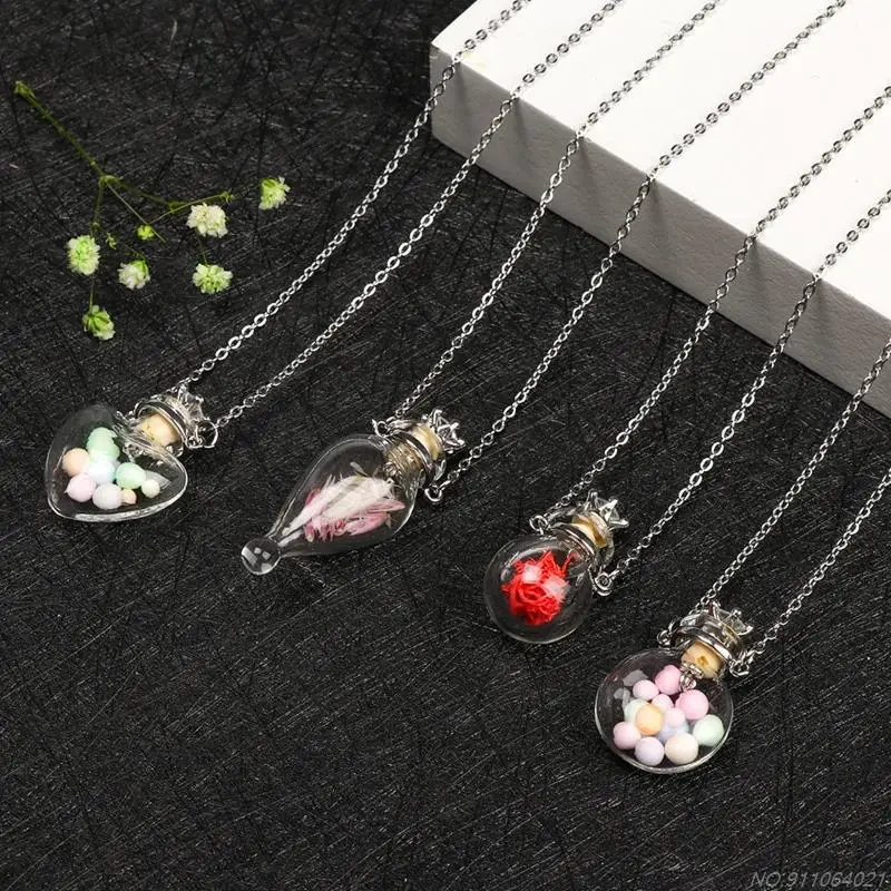 Transparent Heart Vial Bottle Necklaces Steel Chain Make Blood