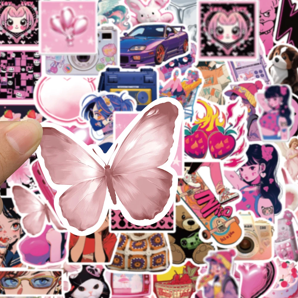 

10/30/50pcs INS Pink Aesthetic Graffiti Sticker Cartoon Aesthetic Decal Decorative Guitar Planner Car Waterproof Kawaii Sticker