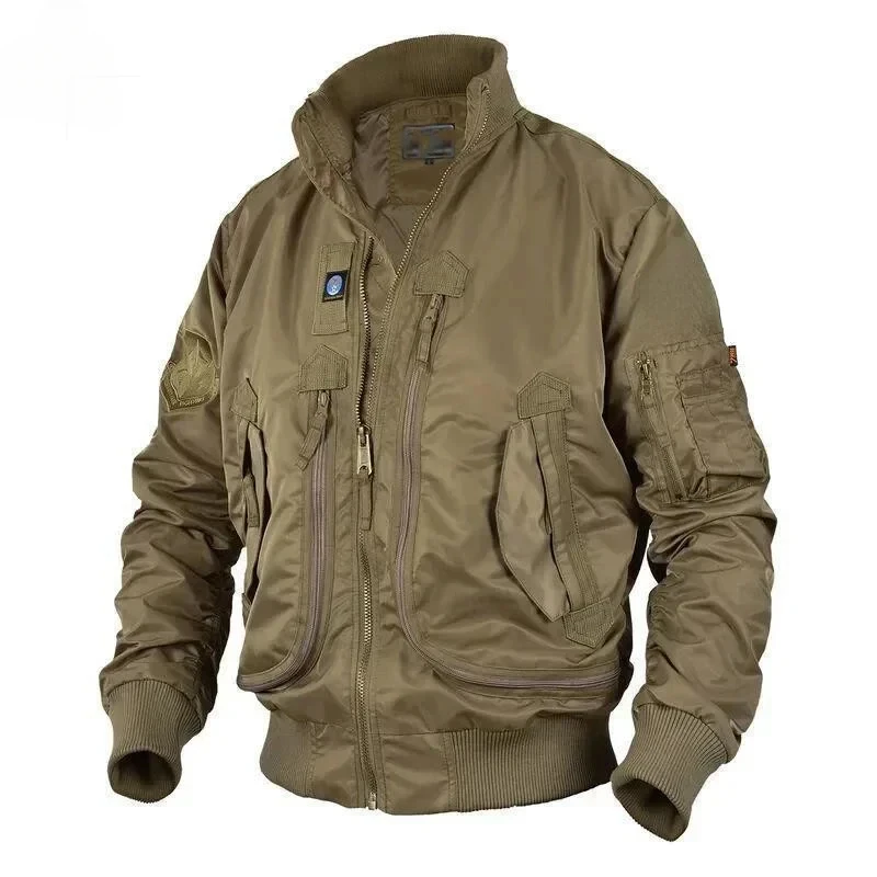 Multi Pocket Motorcycle Jacket Men's Hiking Outdoor Loose Pocket Baseball Suit Coat Men's Autumn Vintage Work Windproof Jacket motorcycle jacket motorcycle clothing