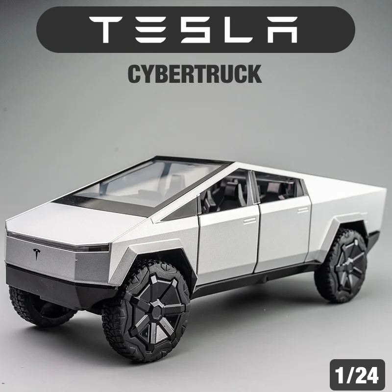 1:64 Scale Tesla Cybertruck Truck Silver Alloy Model Car Gift Decoration in Box 