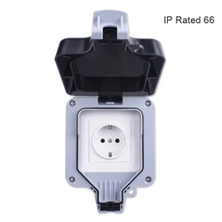 IP66 Weatherproof Waterproof Outdoor White Black Wall Power Socket 16A EU Standard Outlet Grounded AC 110~250V