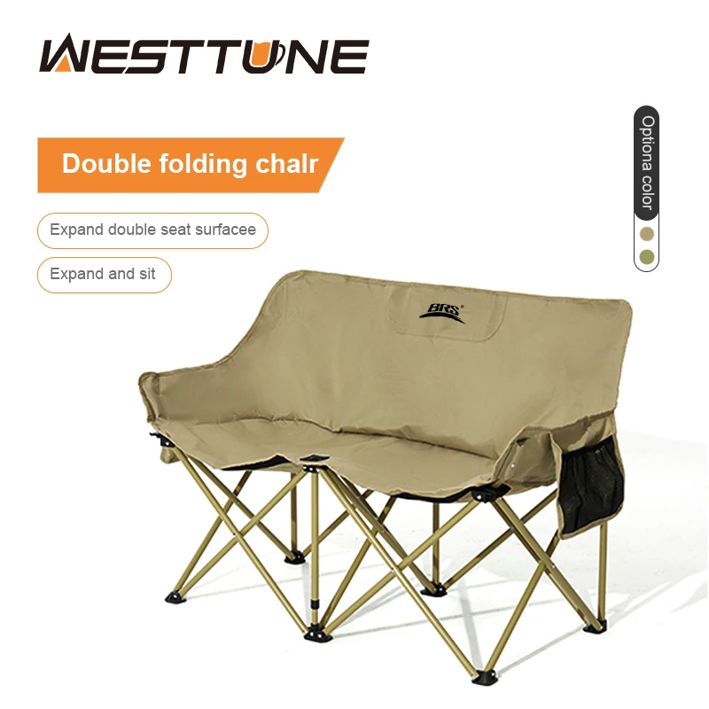 Folding Camping Chair Folding Chair WESTTUNE Double Camping Chair Outdoor Fishing Backrest Chair Portable Folding Lawn Beach Tourist Double Seat Leisure