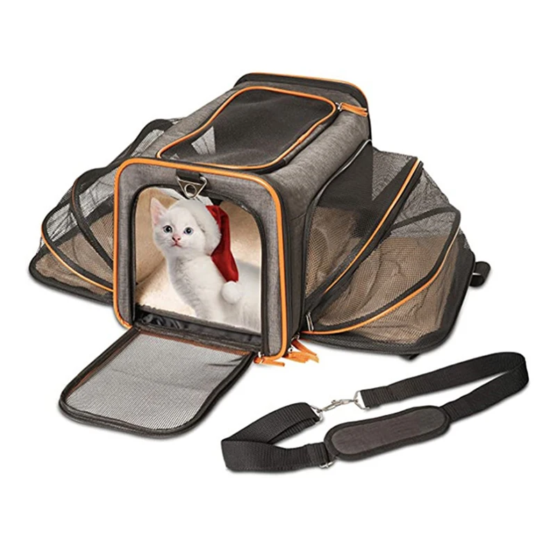 

Pet Travel Bag Airline Approved Expandable Foldable Dog Cat Carrier Backpack 5 Open Doors Reflective Tapes Handbag Transport