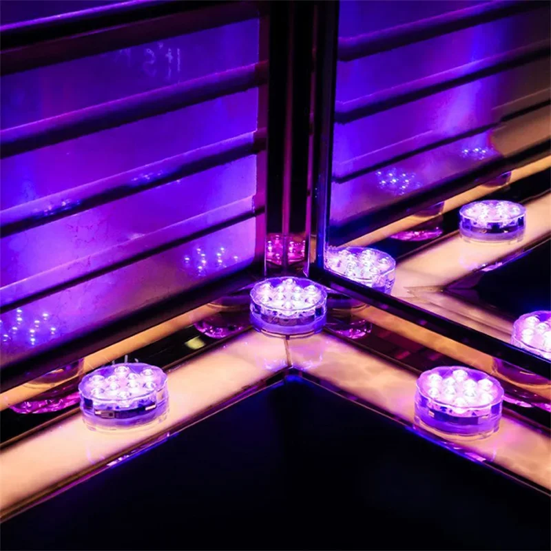 

3pcs 10 Led RGB Submersible Light Battery Operated Underwater LED Night Light IP68 Waterproof Swimming Pool Light Garden Lights