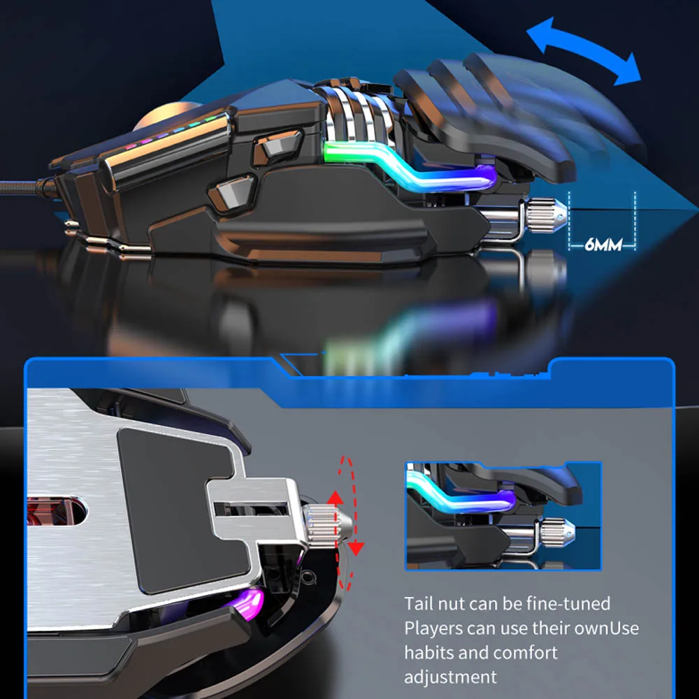 Rato do Jogo com Fio de Refrigeração Água Computador Ratos Rgb Gamer Ergonômico Botão 12800dpi Led para Computador Portátil - Imagem 3