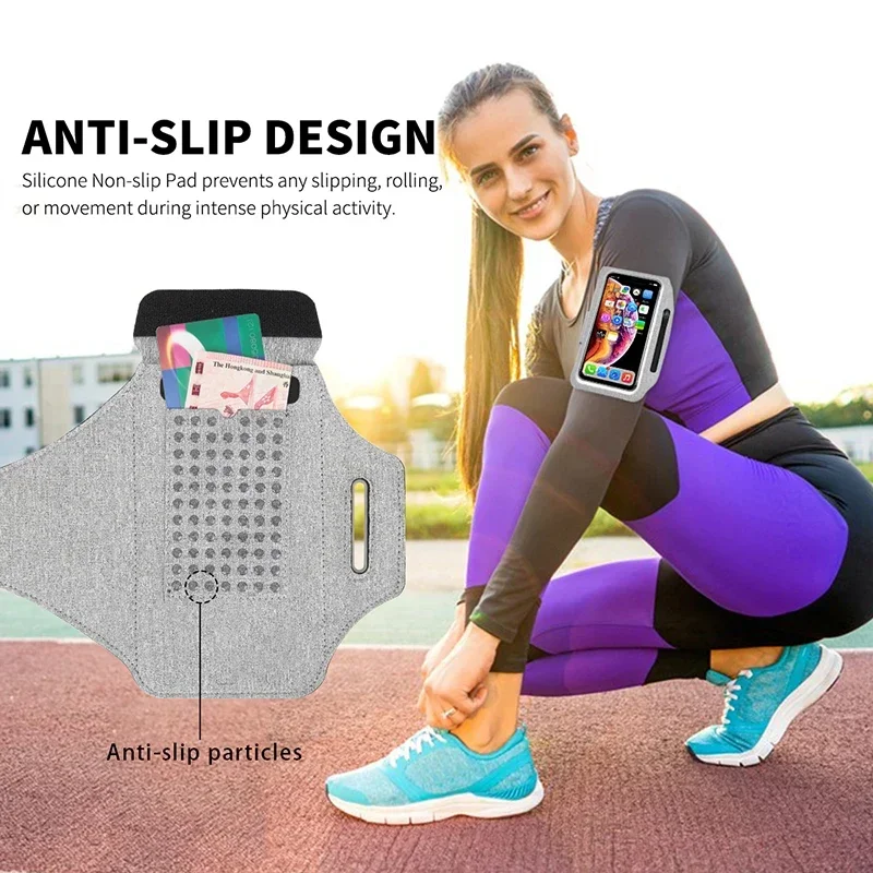 Universal sports running armband with zipper pockets for iPhone and Samsung.