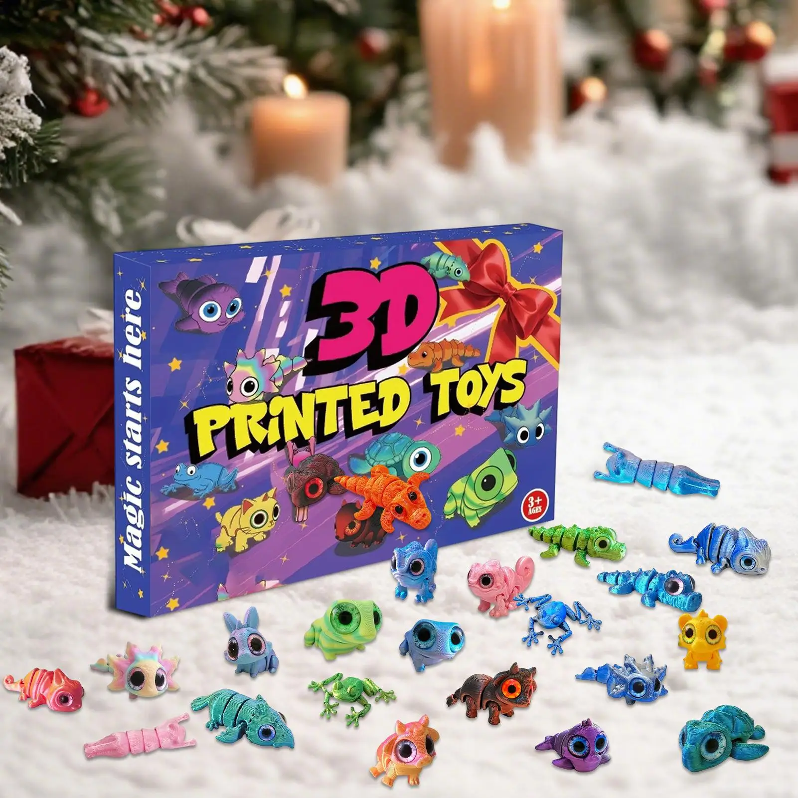 Countdown To Christmas Calendar 3D Printed Cute Flexible Articulated Animals 24 Day Christmas Countdown Calendar For Kids Gifts