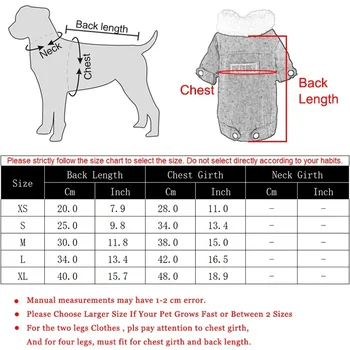 Tabla de Tallas - Abrigo de Invierno con Relleno para Perro Pequeño