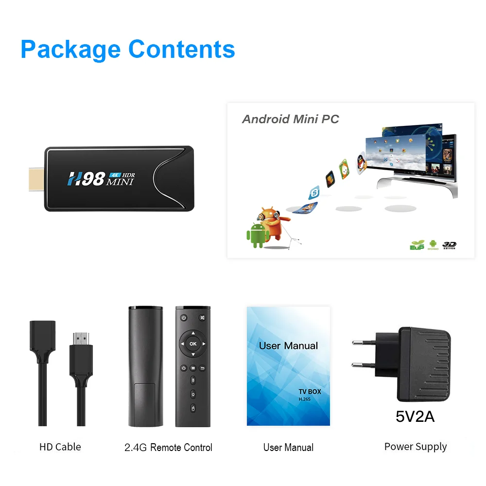 HONGTOP 미니 TV 스틱 H98Mini 안드로이드 10 지원 4K HD 비디오 2.4G/5G WiFi TV 박스 H.265 블루투스 미디어 플레이어 셋톱 박스